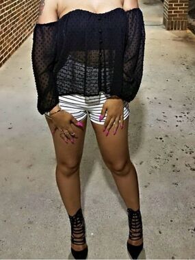 Off-Shoulder Black Swiss Dot Peasant Top